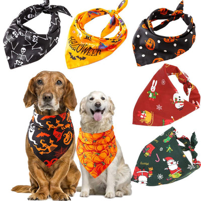 Christmas Pet Dog Bandana Small Large Dog Bibs Towel Scarf Halloween Pumpkin Printing Puppy Pet Grooming Costume Accessories eprolo