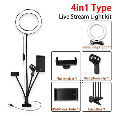 8inch LED Ring Light kit for Makeup Tutorial YouTube Video Live Stream For iPad Microphone Phone Holder Selfie Beauty Ring Light eprolo
