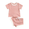 2020 Toddler Baby Boys Girls Summer Clothing Newborn Kids Baby Girls Ribbed Knitted Short Sleeve T-shirts+Shorts Tracksuits Sets eprolo