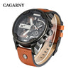 Cagarny Men's Quartz Watch  Date Dual Time Analog Leather Strap eprolo