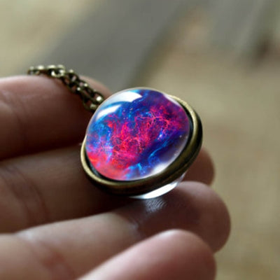 Nebula Galaxy Double Sided Pendant Necklace Universe Planet Jewelry Glass Art Picture Handmade Statement Necklace eprolo