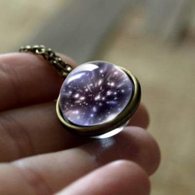 Nebula Galaxy Double Sided Pendant Necklace Universe Planet Jewelry Glass Art Picture Handmade Statement Necklace eprolo