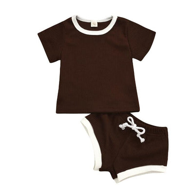 2020 Toddler Baby Boys Girls Summer Clothing Newborn Kids Baby Girls Ribbed Knitted Short Sleeve T-shirts+Shorts Tracksuits Sets eprolo