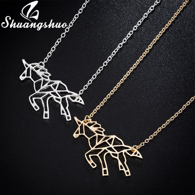 Ethnic Origami Unicorn Necklace Choker Horse Necklace Women Necklaces & Pendants Animal Necklace Silver Jewelry colar eprolo