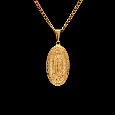 Catholic Religious Virgin Mary Necklace Pendant Stainless Steel Gold Color Cross Medallion Necklace eprolo