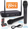 Pyle Channel Microphone System-VHF Fixed Dual Frequency Wireless Set with 2 Handheld Dynamic Transmitter Mics, Receiver Base-for PA, Karaoke, Dj Party (PDWM2135) Visit the Pyle Store
