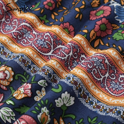 Simplee Vintage floral print summer dress Ruffle split sash sexy long dress Bohemian women dress holiday beach dress vestidos eprolo