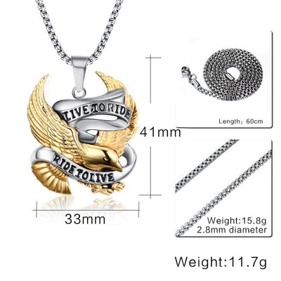 Live To Ride Eagle Necklace Pendant for Men eprolo