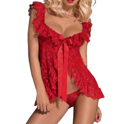 Sexy Lace Lingerie Dress Women Homewear Night Gowns + G-string Sexy Panties Nightwear Sleepwear Sets eprolo