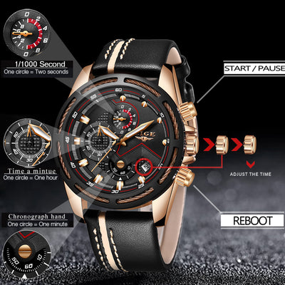 LIGE Watch Men Sport Quartz Clock Leather Mens Watches Top Brand Luxury Gold Waterproof Business Watch eprolo