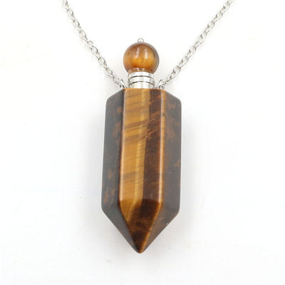 Natural Crystal Hexagonal Perfume Bottle Pendant Necklace  Fluorite Pendant Essential Oil Jar Chain Necklace eprolo