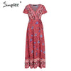 Simplee Vintage floral print summer dress Ruffle split sash sexy long dress Bohemian women dress holiday beach dress vestidos eprolo