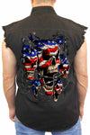Men's Sleeveless Denim Shirt USA Flag Skulls & Chains Biker SHORE TRENDZ