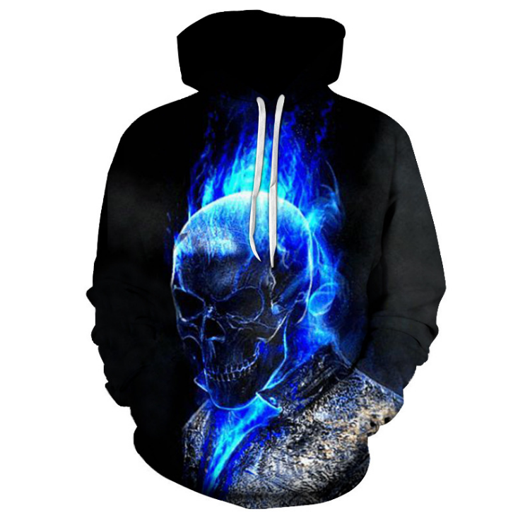 The latest blue skull print men's 3D hoodie fashion casual men's sweatshirt hip hop pocket hoodie, ahegao hoodie