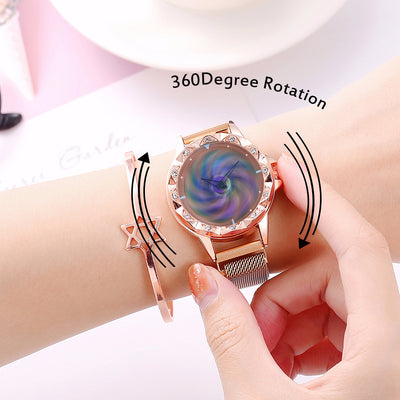 Women Magnet Buckle Rotating Watch Luxury Ladies Stainless Steel Quartz Watch Clock Relogio Feminino eprolo