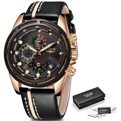 LIGE Watch Men Sport Quartz Clock Leather Mens Watches Top Brand Luxury Gold Waterproof Business Watch eprolo