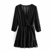 Summer Women Ruffles Lace Chiffon Dress Boho Mini Beach Dress Three Quarter Sleeve Ladies Party Dresses eprolo