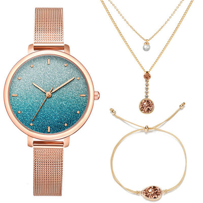 Stardust Watch Women Necklace Bracelet Set (3PCS/Set) Women's Watches Stainless Steel Mesh Starry Sky Quartz Female Wrist Watch eprolo