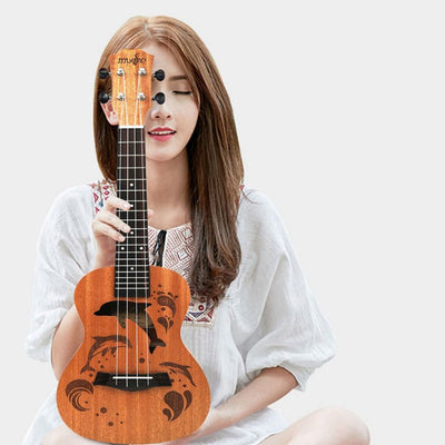 Ukulele Uke 4 Nylon Strings Sapele Rosewood Guitar Dolphin Pattern Universal Acoustic Instrument eprolo