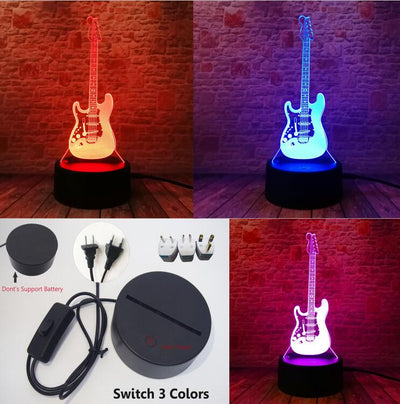 Creative Cartoon 3D Electric Music Guitar Bass Model Illusion Lamp LED 7 Color Change Gradient Baby Child Sleep Night Light Toys eprolo