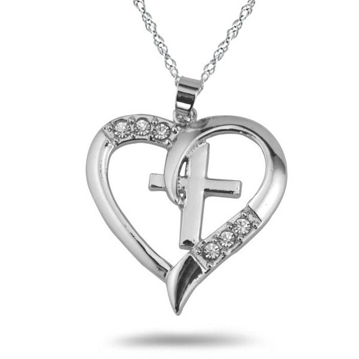 Silver Plated Jewelry Necklace Women Cross Heart Love Crystal Pendant Necklace Choker Necklaces Top Qualit eprolo