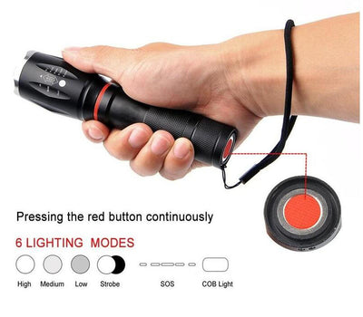T6 Tactical Flashlight 1000 Lumens Zoom able IPX6 Waterproof Handheld Flashlight With Hidden COB Lighting eprolo
