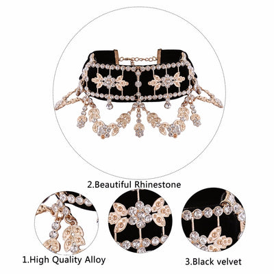 Crystal Rhinestone Choker Necklace Velvet Statement Necklace eprolo