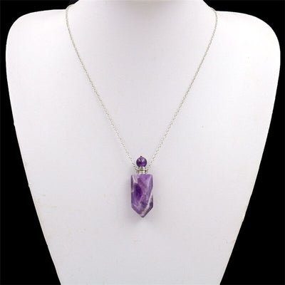 Natural Crystal Hexagonal Perfume Bottle Pendant Necklace  Fluorite Pendant Essential Oil Jar Chain Necklace eprolo