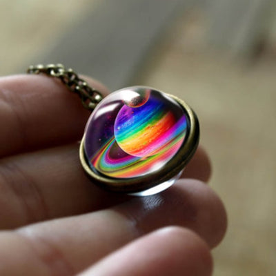 Nebula Galaxy Double Sided Pendant Necklace Universe Planet Jewelry Glass Art Picture Handmade Statement Necklace eprolo