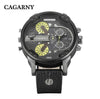 Cagarny Men's Quartz Watch  Date Dual Time Analog Leather Strap eprolo
