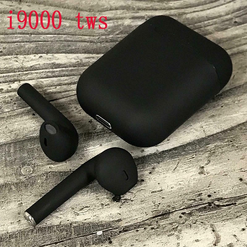 New i9000 tws matte black smart Bluetooth earphones with QI wireless charging 6D heavy bass black earbuds PKi200 i500 i10000 tws eprolo