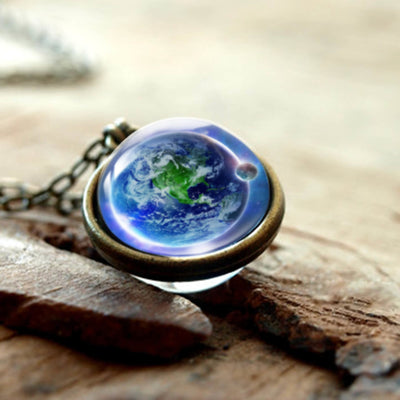 Nebula Galaxy Double Sided Pendant Necklace Universe Planet Jewelry Glass Art Picture Handmade Statement Necklace eprolo