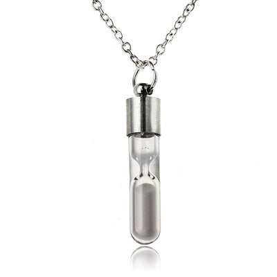 Glow In The Dark hourglass Necklace Glass Pendant Necklace Silver Chain Luminous Jewelry eprolo