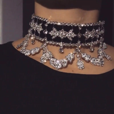 Crystal Rhinestone Choker Necklace Velvet Statement Necklace eprolo