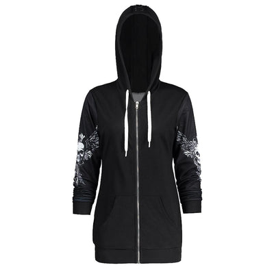 Women Skull Wings Print Halloween Zip Up Hoodies Sweatshirts eprolo