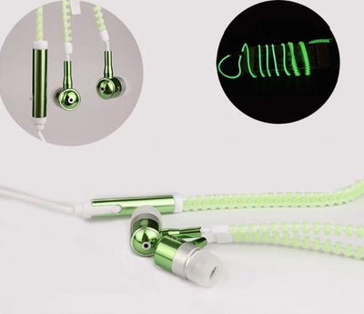Wired earbuds Light Luminous Metal Zipper Earphone Glow In The Dark earbuds Hands Free Zipping earbuds Earhpones eprolo