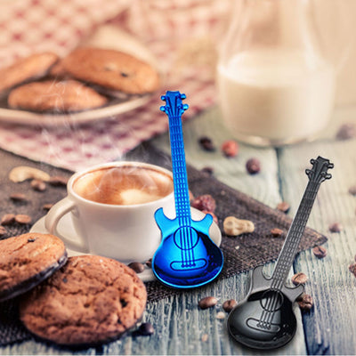 Creative Stirring Spoon Guitar Shape Stainless Steel Coffee Spoons Stirring Teaspoon Set Cake Ice Cream Scoop Kit Tableware eprolo
