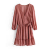 Summer Women Ruffles Lace Chiffon Dress Boho Mini Beach Dress Three Quarter Sleeve Ladies Party Dresses eprolo