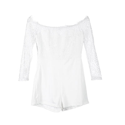 Women ladies summer autumn off shoulder sexy playsuits fashion long sleeve sheer lace patchwork hollow bandage skinny playsuits eprolo