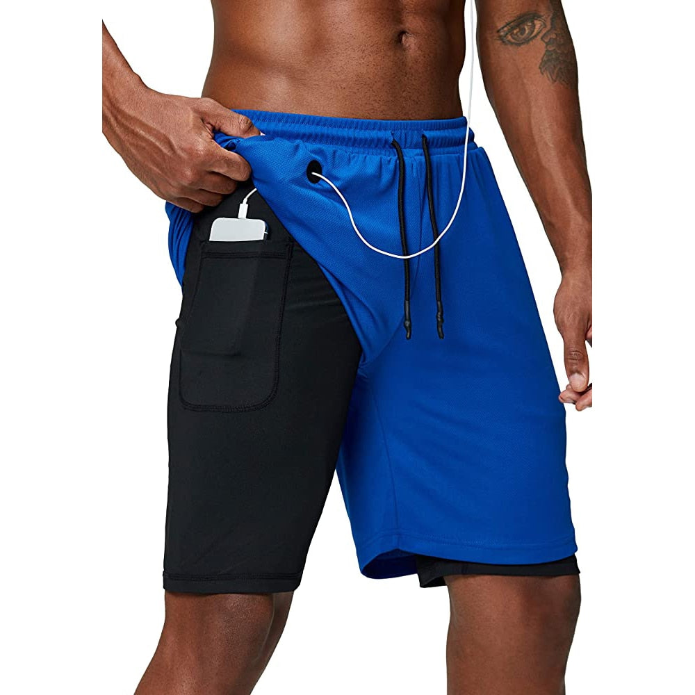Men's music shorts 2 in 1 running shorts security pockets shorts quick drying sports shorts built-in pockets hip zipper pockets eprolo