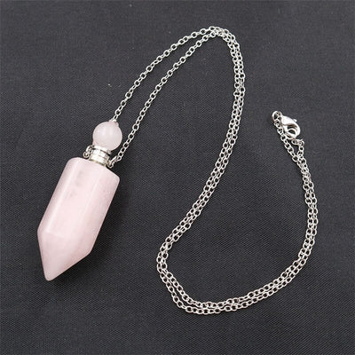Natural Crystal Hexagonal Perfume Bottle Pendant Necklace  Fluorite Pendant Essential Oil Jar Chain Necklace eprolo