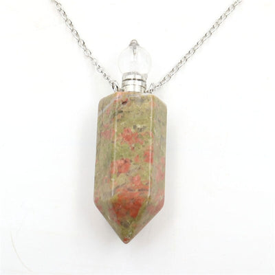 Natural Crystal Hexagonal Perfume Bottle Pendant Necklace  Fluorite Pendant Essential Oil Jar Chain Necklace eprolo