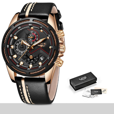 LIGE Watch Men Sport Quartz Clock Leather Mens Watches Top Brand Luxury Gold Waterproof Business Watch eprolo
