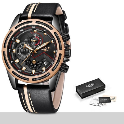 LIGE Watch Men Sport Quartz Clock Leather Mens Watches Top Brand Luxury Gold Waterproof Business Watch eprolo