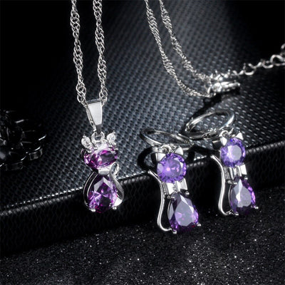 Kitty Earrings Necklace Set For Women Fashion Two Piece Jewelry Set Simple Zircon Set eprolo