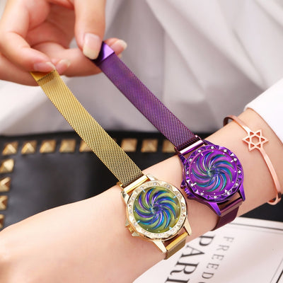 Women Magnet Buckle Rotating Watch Luxury Ladies Stainless Steel Quartz Watch Clock Relogio Feminino eprolo
