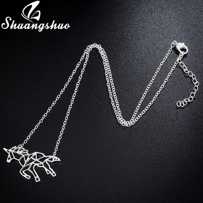 Ethnic Origami Unicorn Necklace Choker Horse Necklace Women Necklaces & Pendants Animal Necklace Silver Jewelry colar eprolo