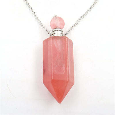 Natural Crystal Hexagonal Perfume Bottle Pendant Necklace  Fluorite Pendant Essential Oil Jar Chain Necklace eprolo