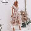 Simplee Vintage floral print summer dress Ruffle split sash sexy long dress Bohemian women dress holiday beach dress vestidos eprolo