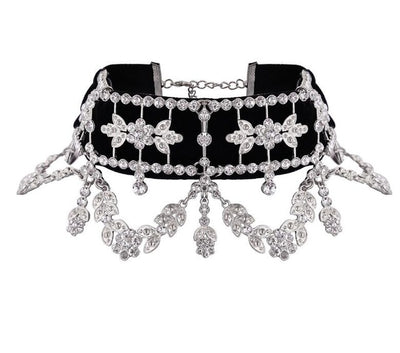 Crystal Rhinestone Choker Necklace Velvet Statement Necklace eprolo